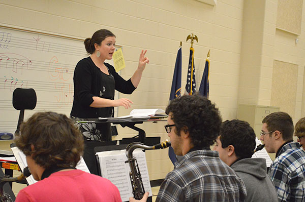 Ms. Robinson directs Jazz 2 as they practice “God Bless the Child.” “I loved band when I was in high school and middle school,” said Robinson.