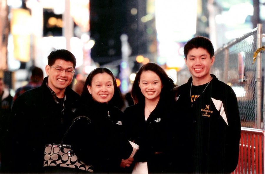 Sophomore Rachel Tat and her family pose for a photo in New York.