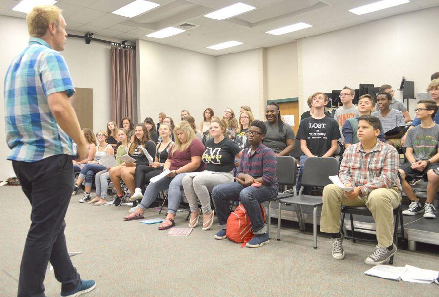 John Neubauer directs his fifth block show choir, Singers. The group rehearses on Mondays after school for their upcoming competitions this February.
