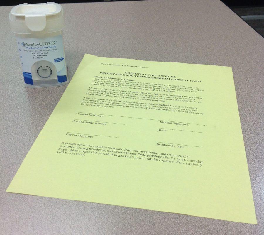 To administer drug tests at NHS, a urine sample is taken from a randomly-selected student. Last year, about 500 students didn’t sign the form consenting to such a test. 