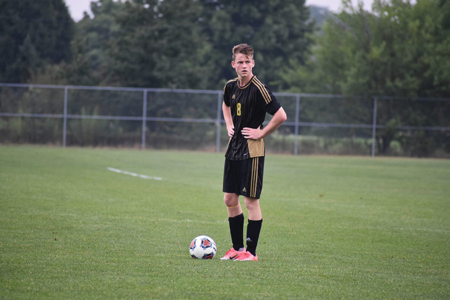 Junior Felix Suesskind looks ahead during the Boys Junior Varsity Black game against Carmel on August 16th. The team has yet to lose this season.