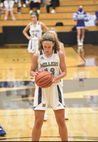 Ashlynn Shade prepares to shoot a free throw at NHS’s home game against Hamilton Southeastern. The Lady Millers won 50 to 39.
Photo provided by Ashlynn Shade