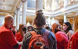 Noblesville Schools students and staff gather in the halls of the Indiana Statehouse in Indianapolis. They had just finished speaking directly with State Senator Scott Baldwin.
