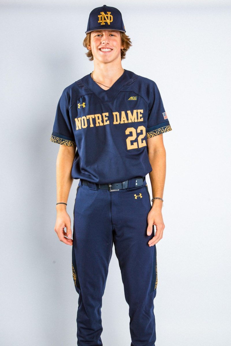 Glander tries on his Notre Dame uniform for the first time, joining the rank of many notable Notre Dame Baseball alumni, such as outfielder AJ Pollock. Glander will begin pitching for the Fighting Irish during the spring of 2026.