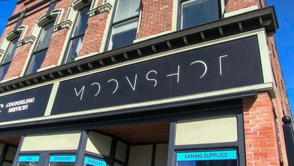 Outside Moonshot, a lifesized Pokemon greets vistors to the
store. A wide range of games are available when customers walk inside.